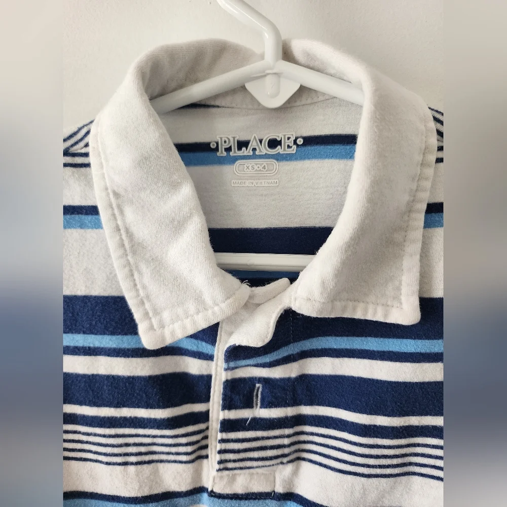 The Children's Place xs4 blue white striped‎ polo shirt Easter Church Elevated